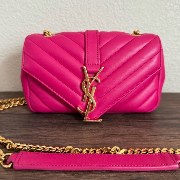 SAINT LAURENT Chevron Quilted Calfskin Leather Mini Chain Crossbody Bag - Picture 1 of 8